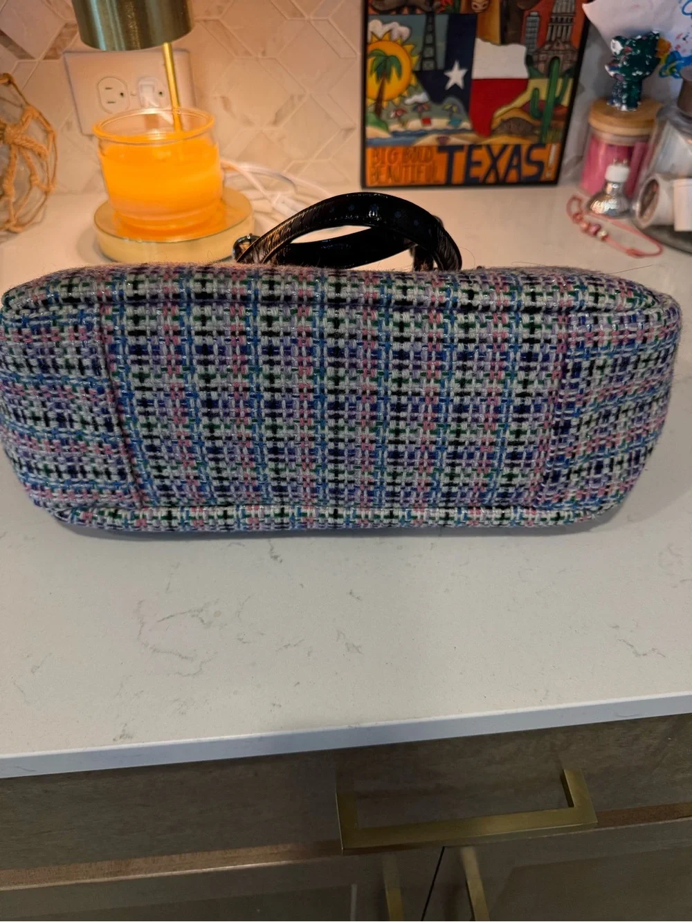 Coach Multicolor Tweed Shoulder Bag with Black Patent Trim